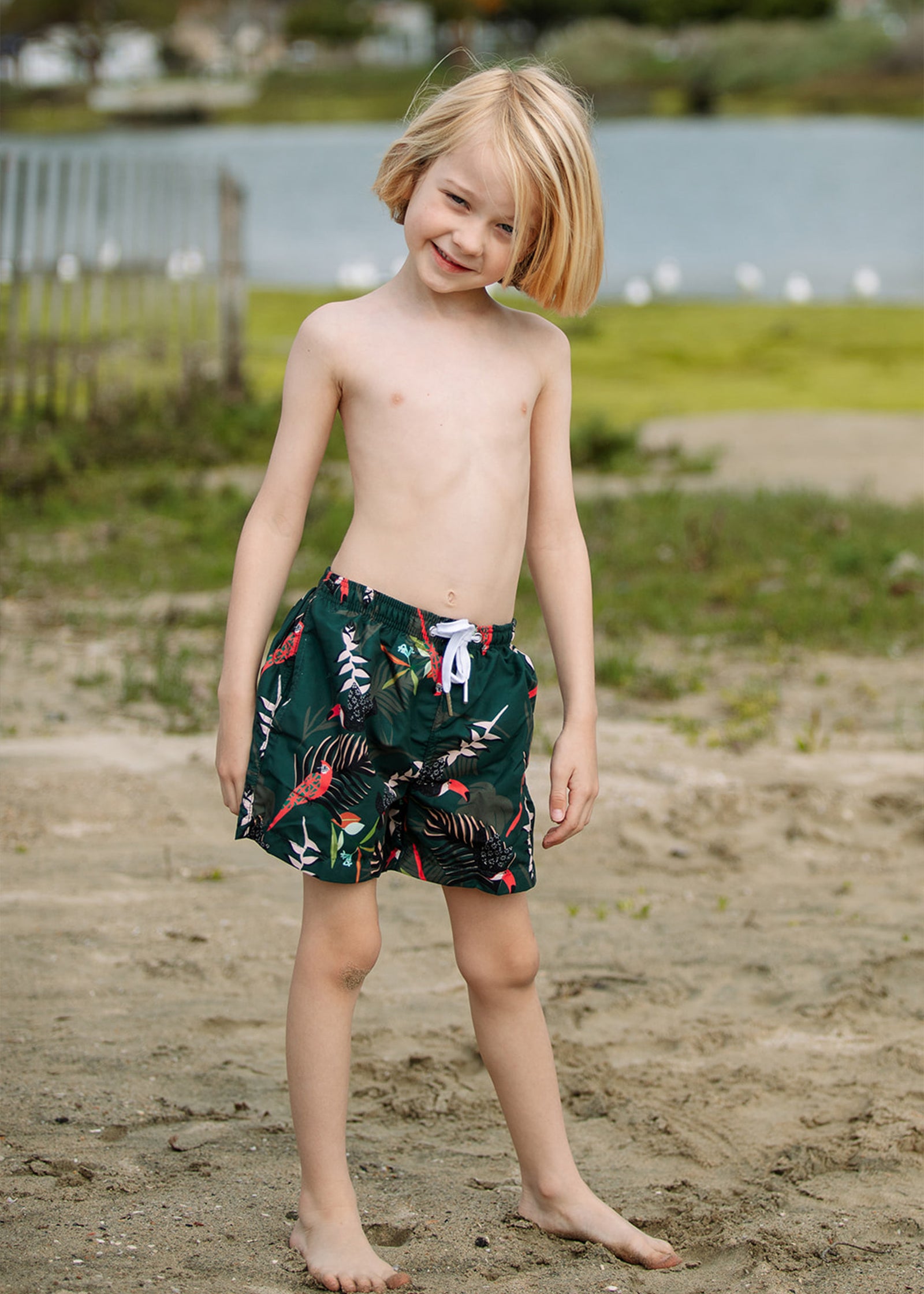 boys swim trunks in rainforest