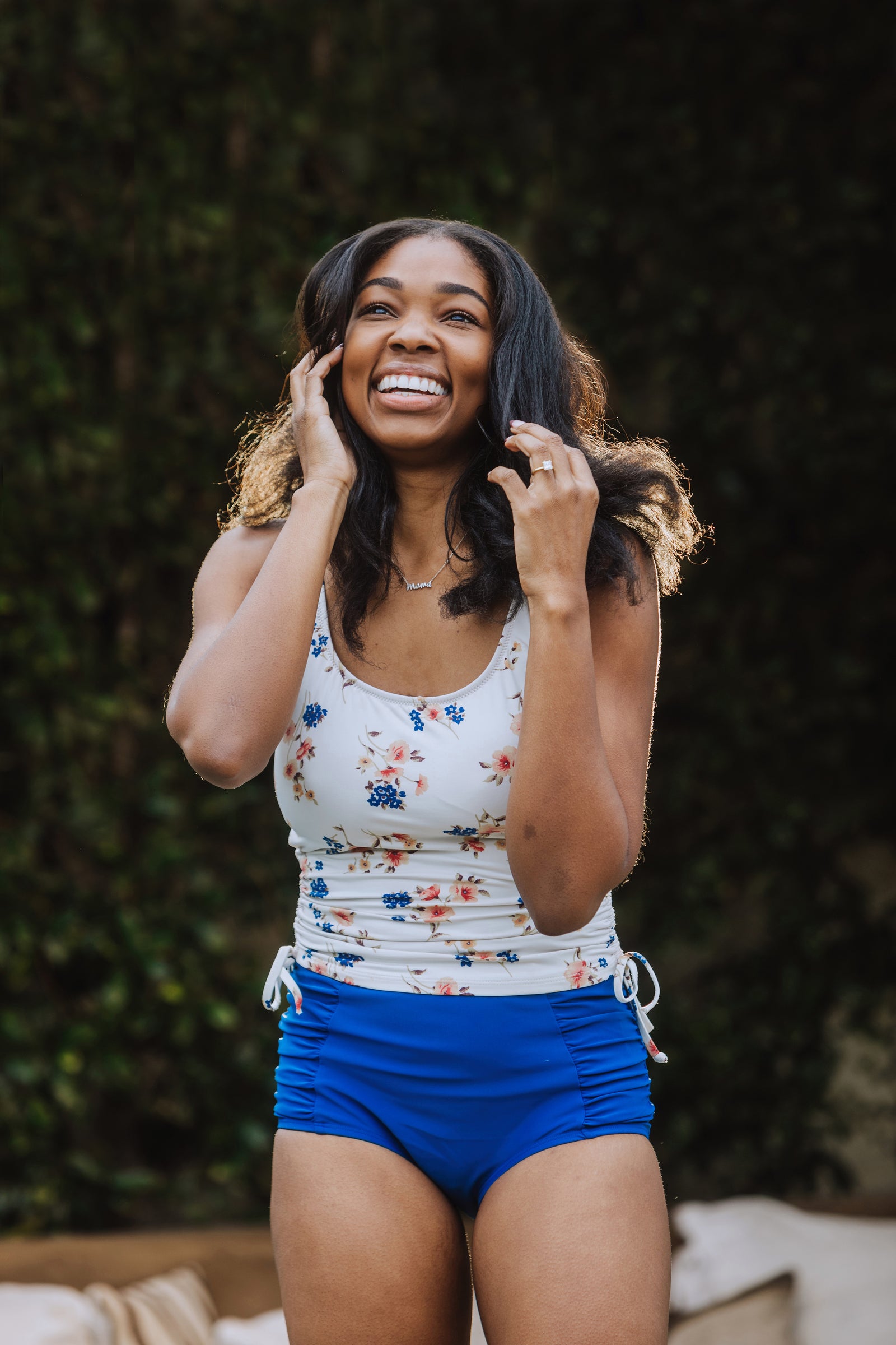 high waist shirred in royal